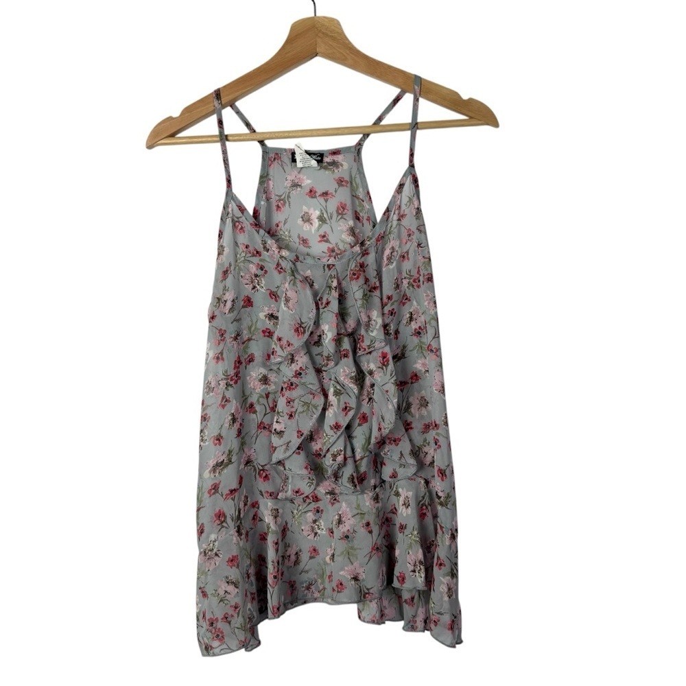 Lily White Gray Floral‎ Ruffle Front Y2K Tank Top S